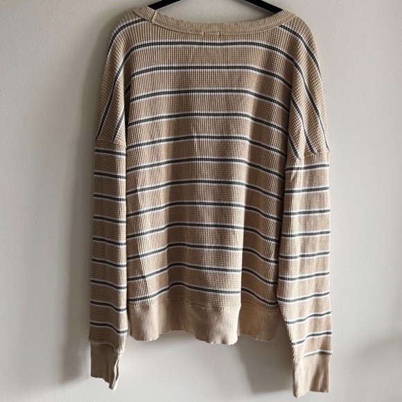 NWT Aerie OFFLINE Wow! Waffle Knit Long Sleeve Tee Med Soft Wheat Beige Stripe - Picture 5 of 11
